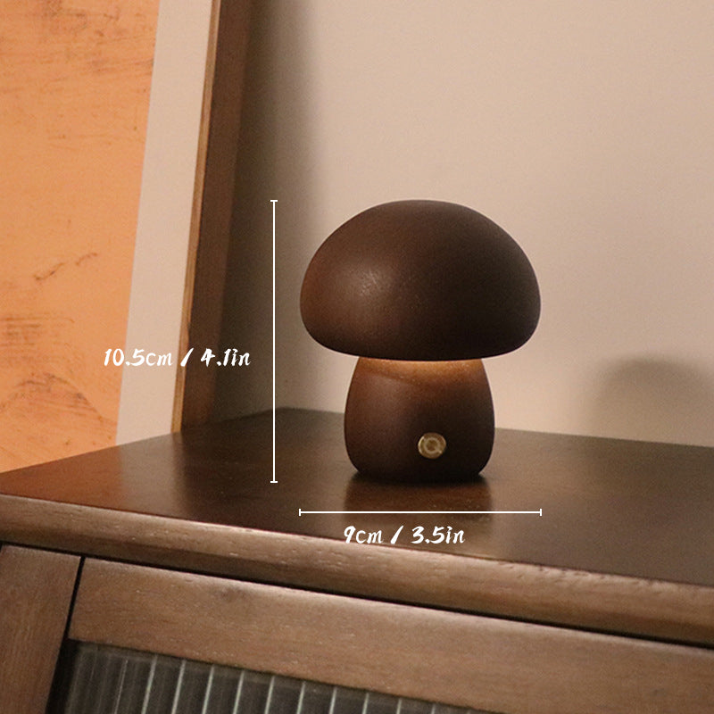 Rechargeable Mushroom Table Lamp with Touch-Sensitive LED – Eco-Friendly Beech and Rubber Wood