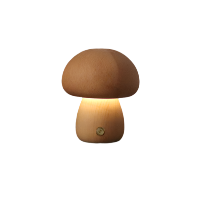 Rechargeable Mushroom Table Lamp with Touch-Sensitive LED – Eco-Friendly Beech and Rubber Wood