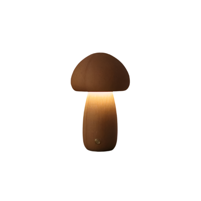 Rechargeable Mushroom Table Lamp with Touch-Sensitive LED – Eco-Friendly Beech and Rubber Wood