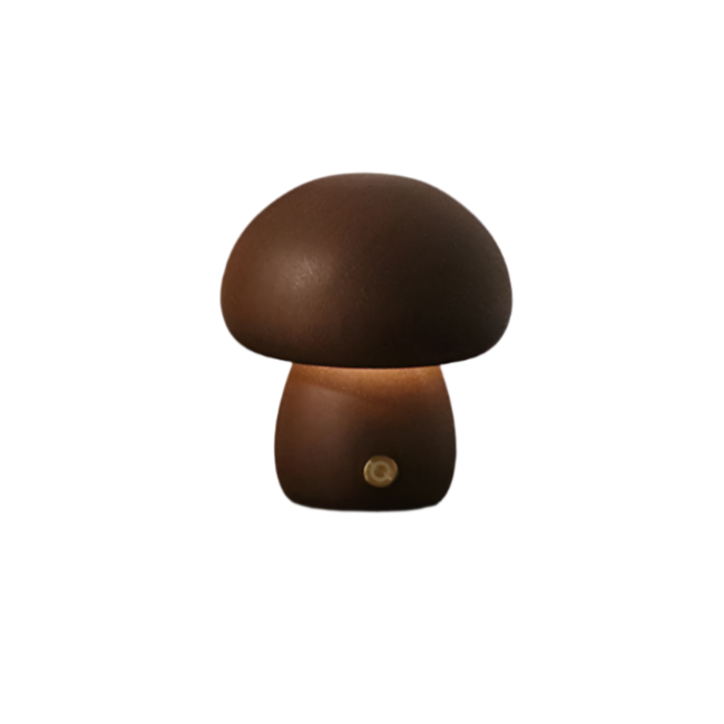 Rechargeable Mushroom Table Lamp with Touch-Sensitive LED – Eco-Friendly Beech and Rubber Wood