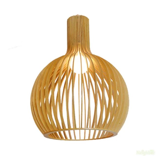 Rustic Wooden Cage Pendant Light – Adjustable Bamboo Hanging Light for Kitchen and Modern Interiors