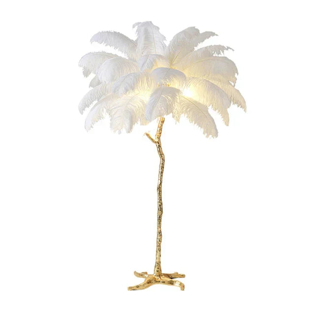 Lampe sur pied en plumes d'autruche