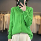 Elena cárdigan con cremallera 100% cachemira – suéter de estilo coreano de ajuste holgado