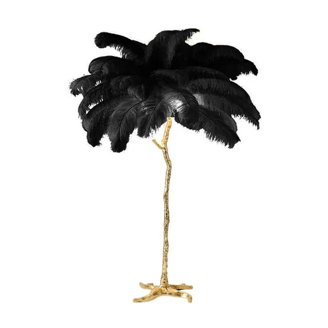 Lampe sur pied en plumes d'autruche