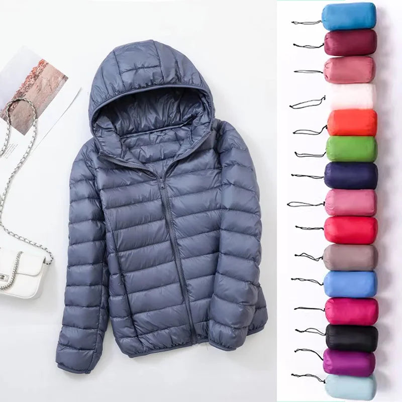 Slim Fit Kapuzen-Daunenjacke – Warme weiße Entendaunenjacke für Damen