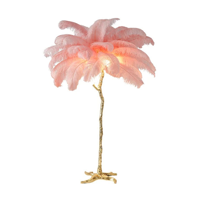 Lampe sur pied en plumes d'autruche