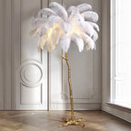 Lampe sur pied en plumes d'autruche
