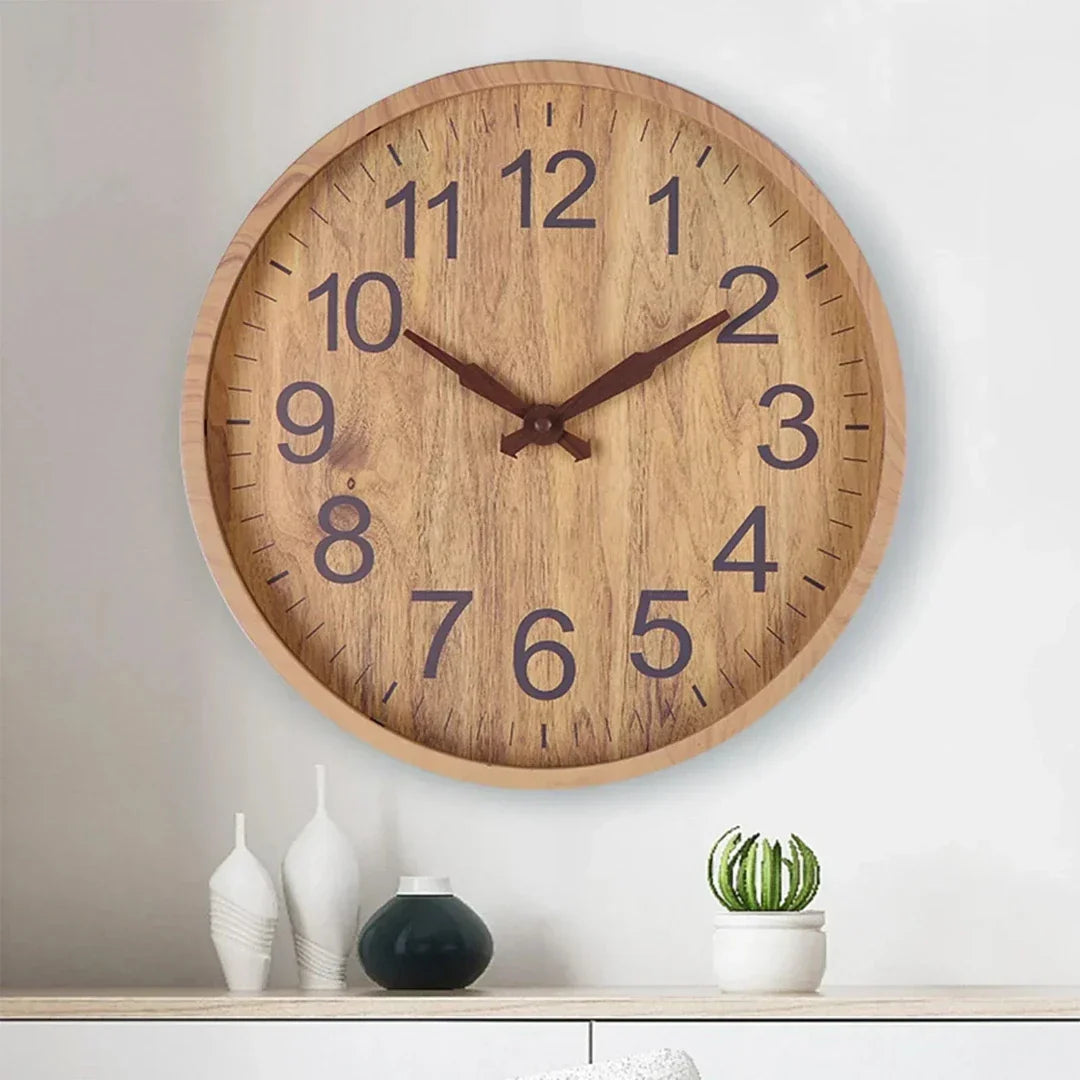 Stylish Wooden Wall Clock with Quartz Movement – Eco-Friendly 30 cm Diameter Design