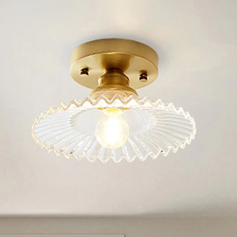 Vintage Ribbed Glass Ceiling Light Fixture – Semi-Flush Design for Dining Room and Modern Interiors