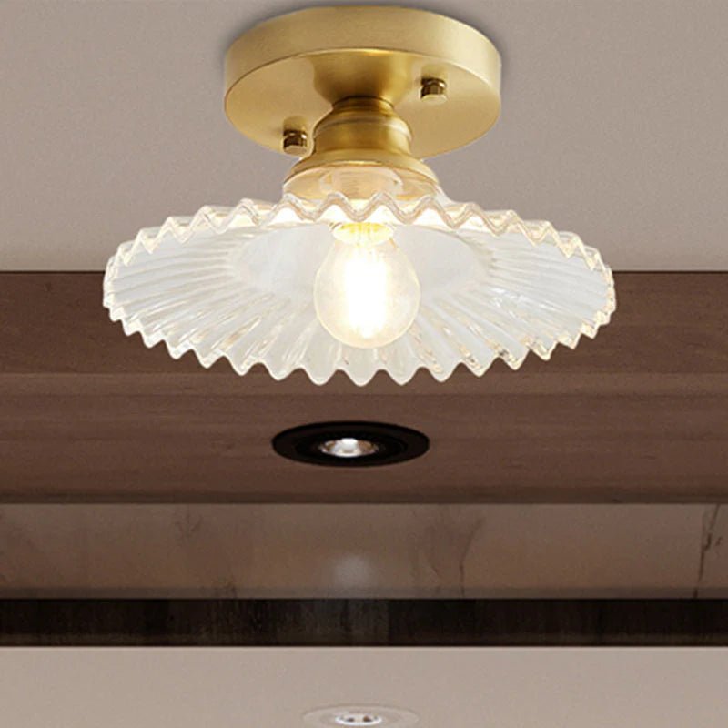 Vintage Ribbed Glass Ceiling Light Fixture – Semi-Flush Design for Dining Room and Modern Interiors